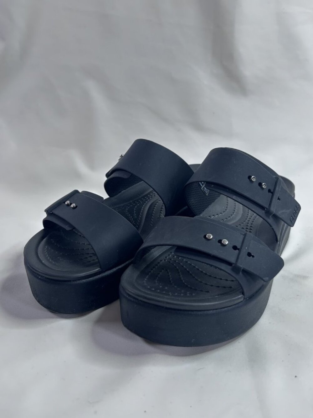 Crocs Brooklyn Platform Buckle Slides Black, Women's 8